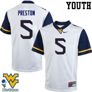 Youth West Virginia Mountaineers NCAA #5 Xavier Preston White Authentic Nike Stitched College Football Jersey VJ15Z67IK